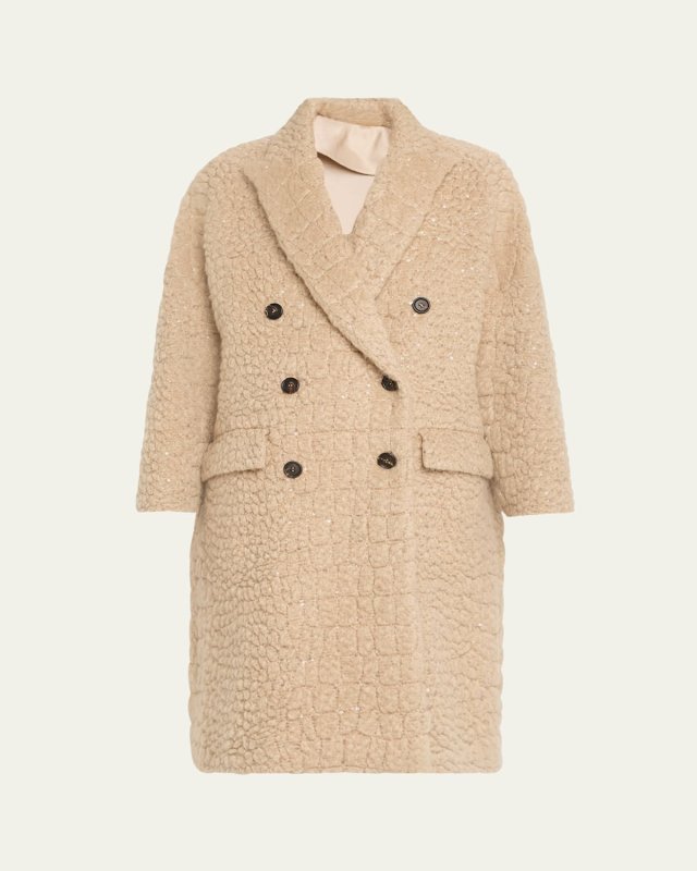 Paillette Crocco-Effect Mohair Double-Breasted Overcoat